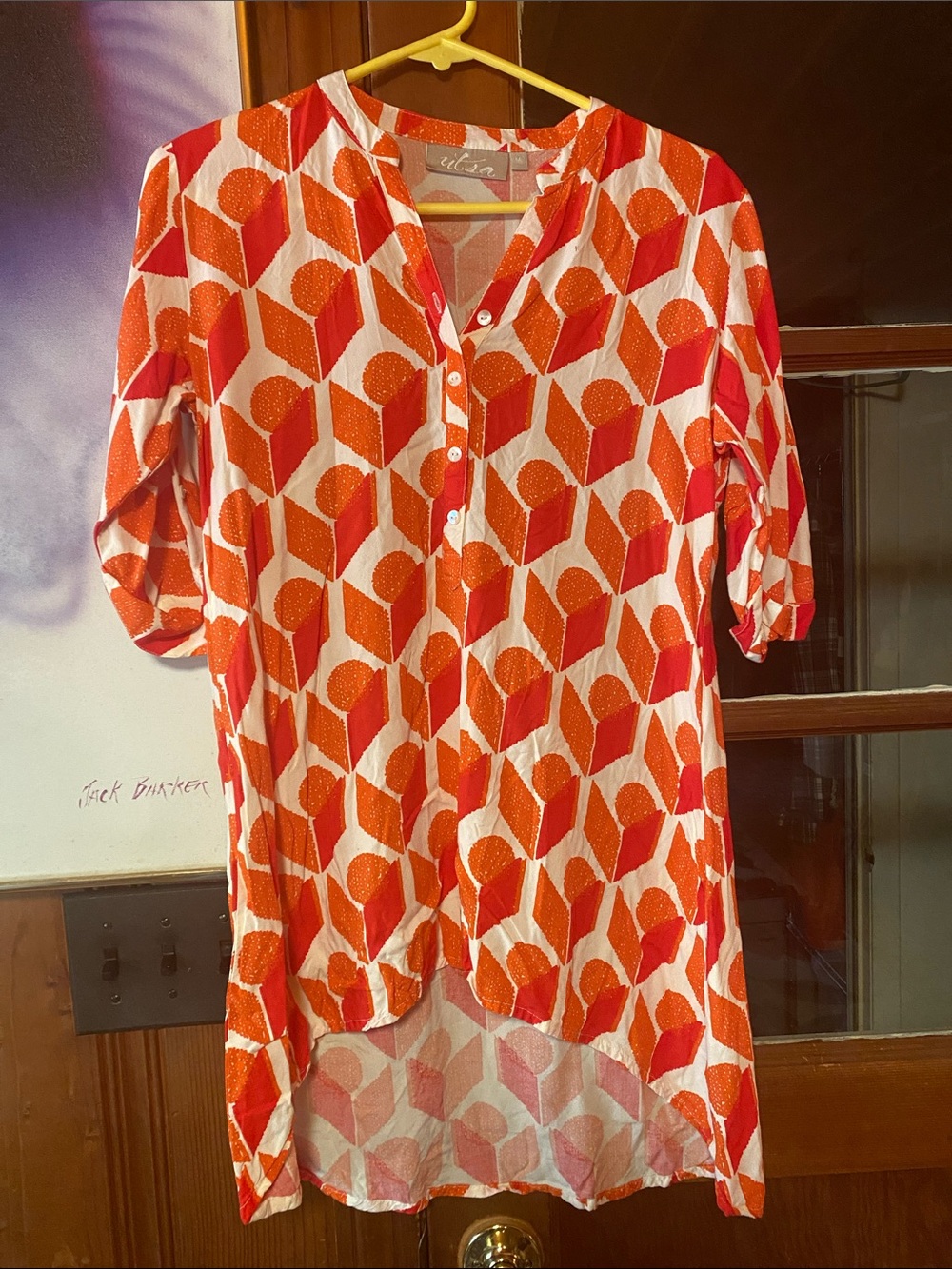 Violet & Claire Orange and Pink Geometric Button-Front Tunic